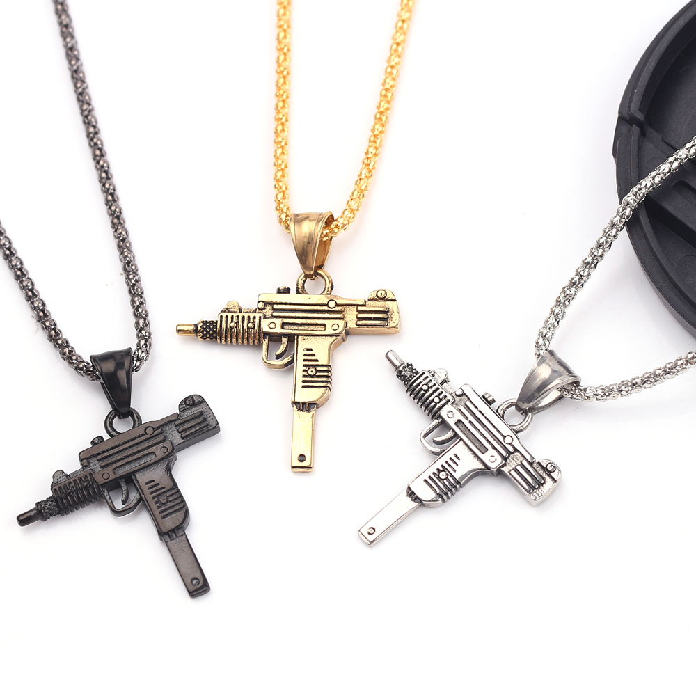 Men Accessories Necklace - Pendentif Collier Pistolet Mitrailleuse Uzi Punk