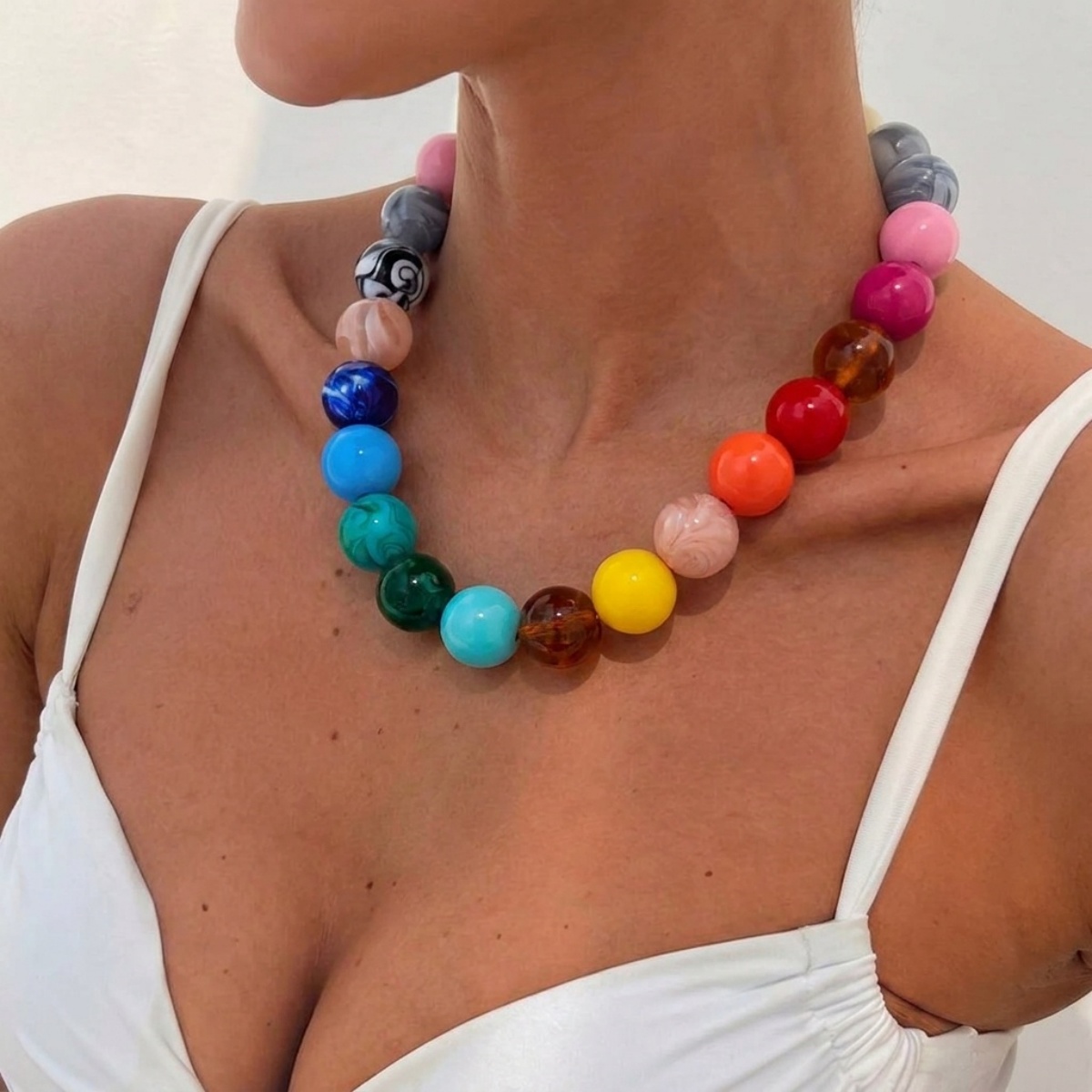 Men Accessories Aesthetic - Collier de perles rondes en acrylique