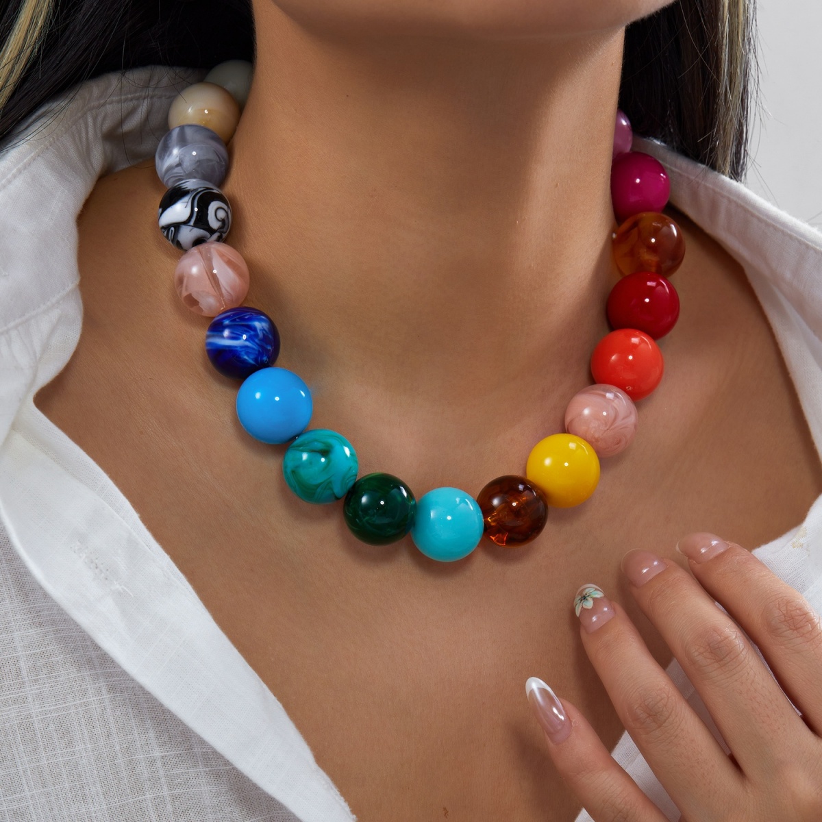 Collier de perles rondes en ac - Men Accessories Aesthetic avis et prix