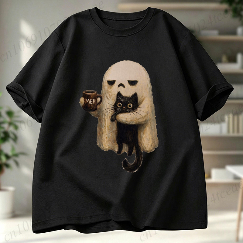 T-shirt Ghost-Cat, motif graph - Men Accessories Aesthetic avis et prix